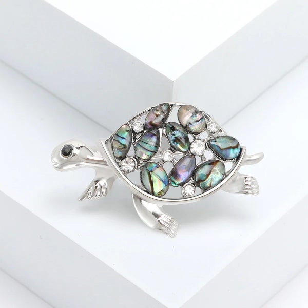 Vintage Abalone Shell Tortoise Brooch Pin For Men Women Carousel 2