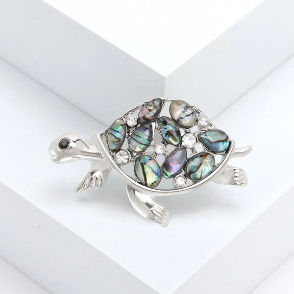 Vintage Abalone Shell Tortoise Brooch Pin For Men Women Carousel 1