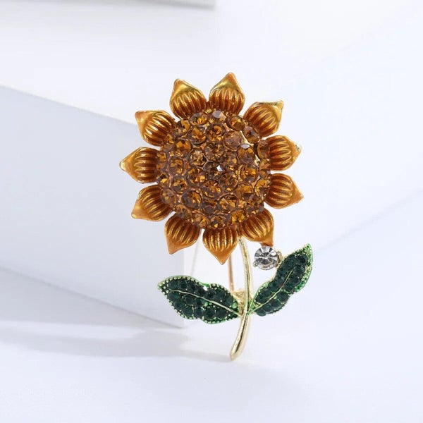 Sunflower Brooch Rhinestone Lapel Pin For Womens Clothing Carousel 1