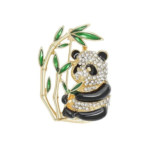 Panda Lapel Pin Rhinestone Bamboo Badge For School Office And Parties Carousel 2