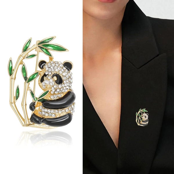 Panda Lapel Pin Rhinestone Bamboo Badge For School Office And Parties Carousel 7