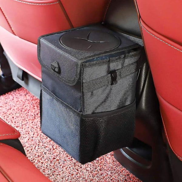 Car Trash Can With Lid - Car Trash Bag Hanging With Storage Pockets Collapsible Carousel 1