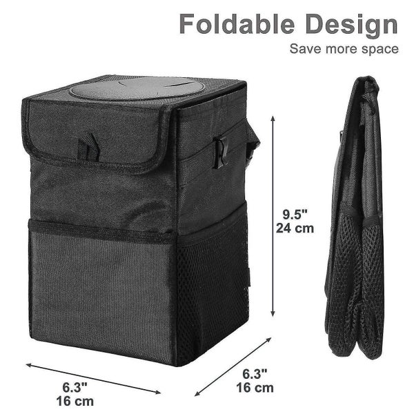 Car Trash Can With Lid - Car Trash Bag Hanging With Storage Pockets Collapsible Carousel 5