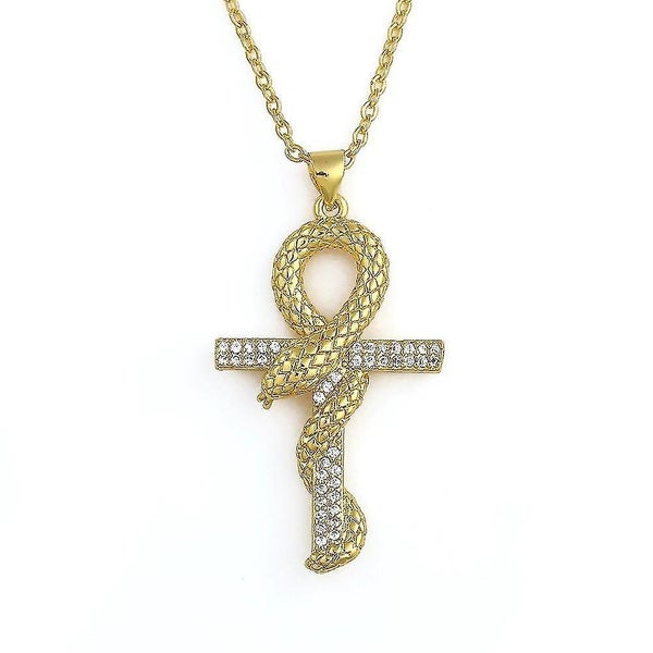 New Snake Wrapped Cross Pendant Necklace Yellow Gold Filled Mens Boys Punk Hip H Carousel 1