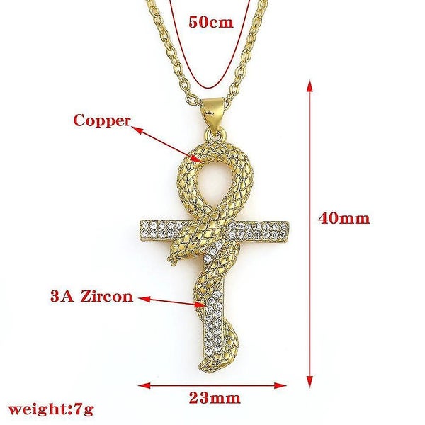 New Snake Wrapped Cross Pendant Necklace Yellow Gold Filled Mens Boys Punk Hip H Carousel 2