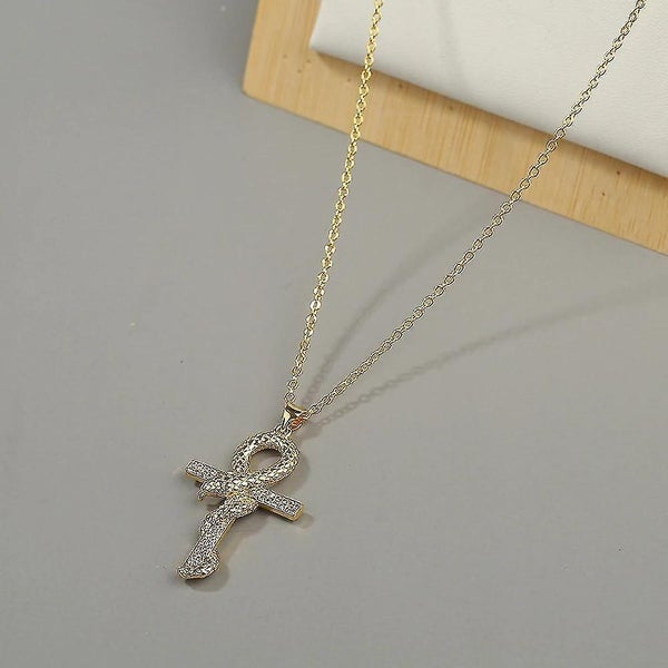 New Snake Wrapped Cross Pendant Necklace Yellow Gold Filled Mens Boys Punk Hip H Carousel 5