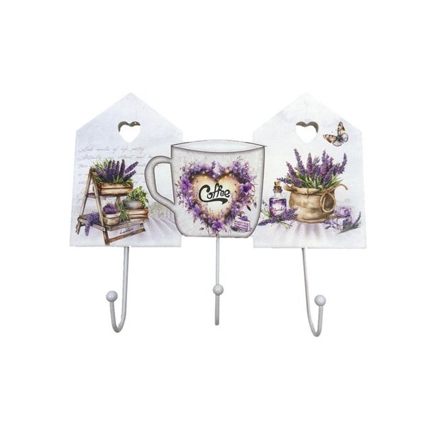 Wood Key Holder With Hooks - Lavender Carousel 1
