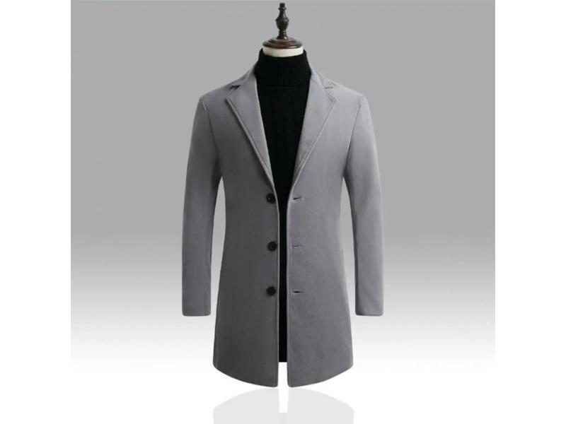 Korean Style Men Trench Coat Lapel Buttons Woolen Coat Casual Overcoat Jackets Carousel 2