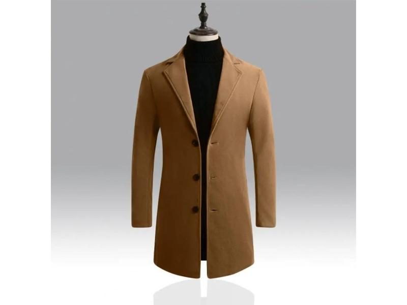 Korean Style Men Trench Coat Lapel Buttons Woolen Coat Casual Overcoat Jackets Carousel 1