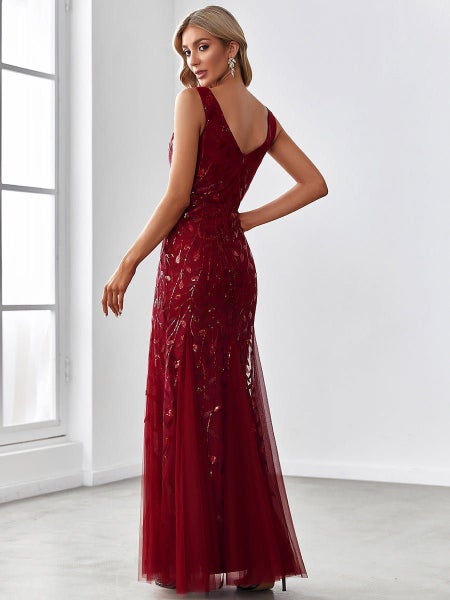 Paula tulle and sequin trumpet dress in burgundy s10 Express NZ wide63622327673474114