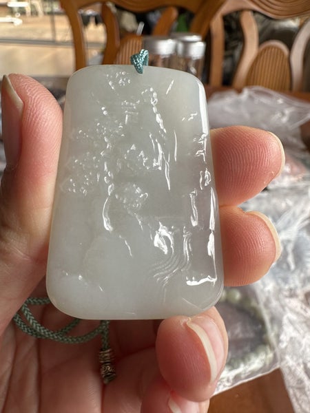 Carved Landscape Jadeite Jade Pendant, Burmese Gemstone, Carousel 1