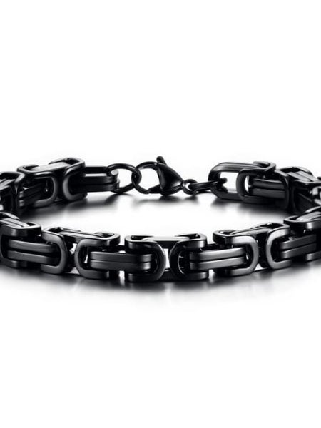 Men's Titanium Steel Byzantine Link Chain Bracelet in Gun-Metal Black - SALE! Carousel 1
