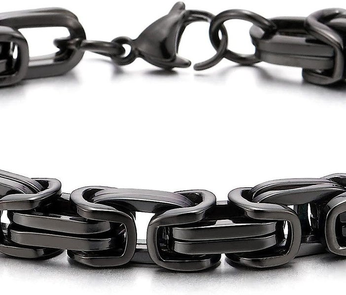 Men's Titanium Steel Byzantine Link Chain Bracelet in Gun-Metal Black - SALE! Carousel 2