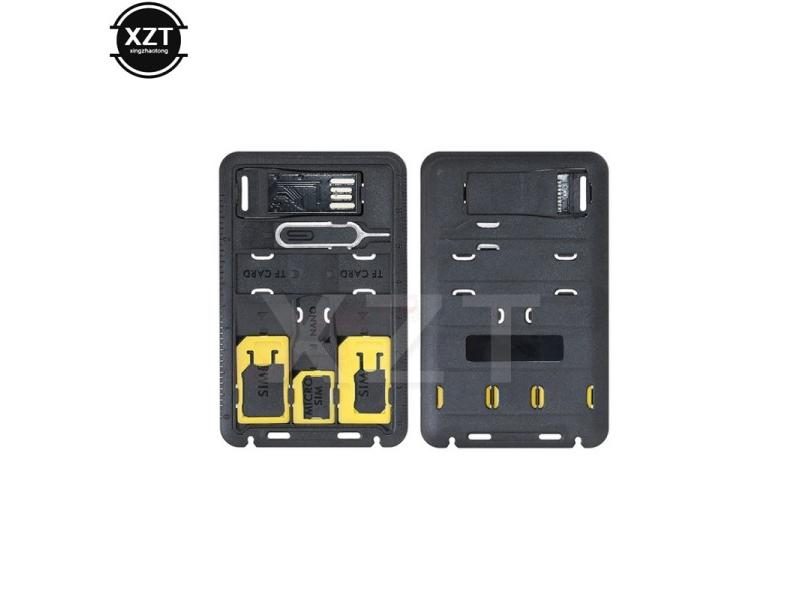 Black 5 In 1 Universal Mini SIM Card Adapter Kit For Nano Micro SIM Carousel 1