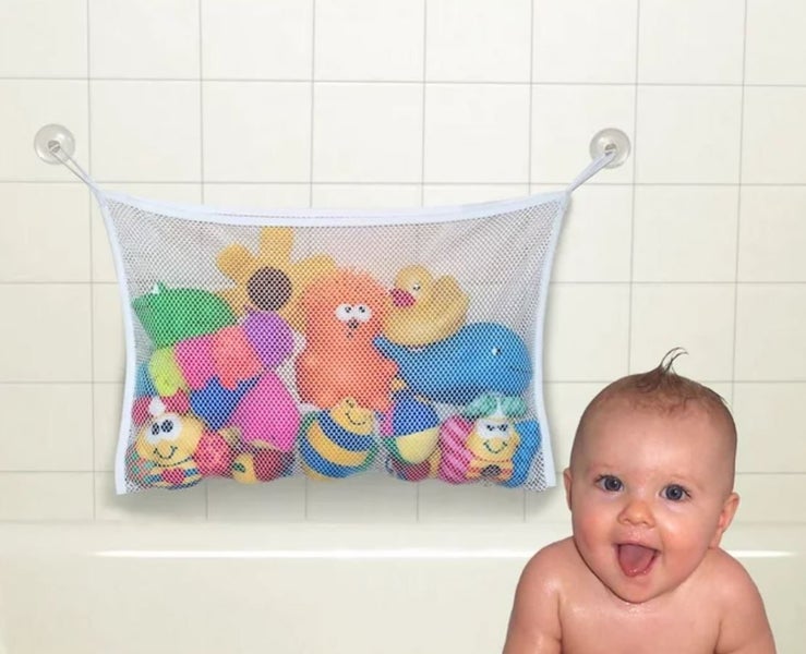 2 x White Baby Kids Bath Toys Holder Organiser Hanging Large Bag Carousel 6