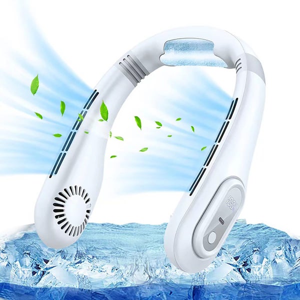 Portable Neck Fan 3000mAh Bladeless Fan Cooling with Display Neck Fan(WhiteL© Carousel 1