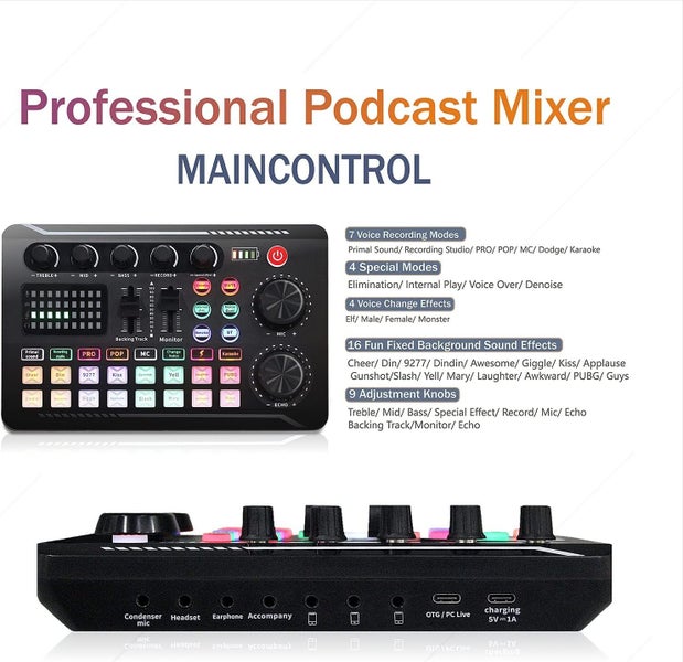 Professional Audio Mixer Live Sound Card and Audio Interface with DJ Mixer Carousel 2