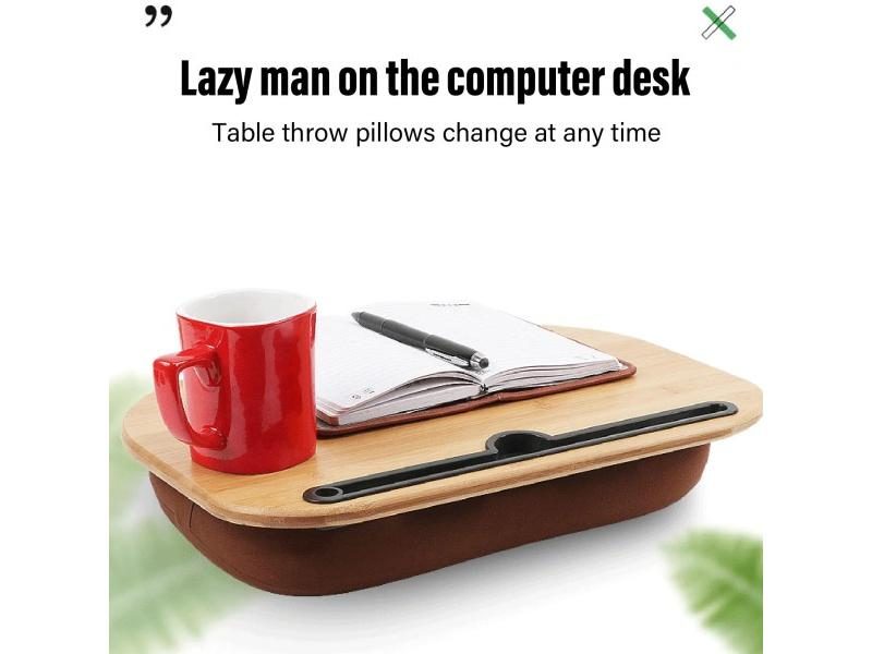 Laptop Desk With Pillow Cushion Bamboo Wood Stand For 15.6 Inch Laptops Tablets Carousel 1