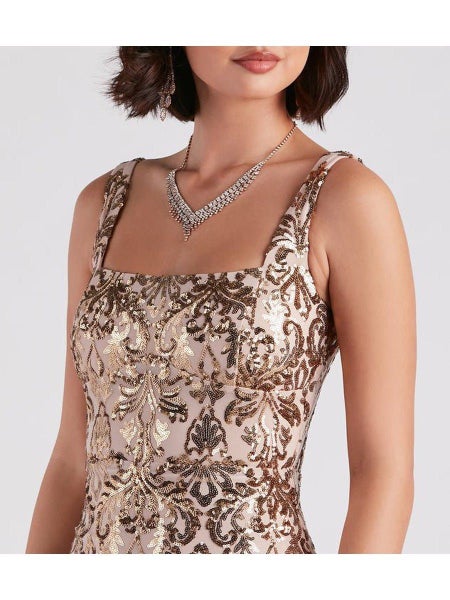 Denny square neck sequin ball gown in gold s6 Express NZ wide63617772938371111