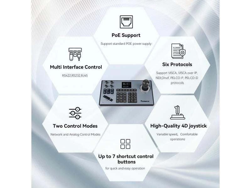Tenveo KB200 PTZ Controller IP Camera Controller Joystick Support NDI POE Visca Carousel 1