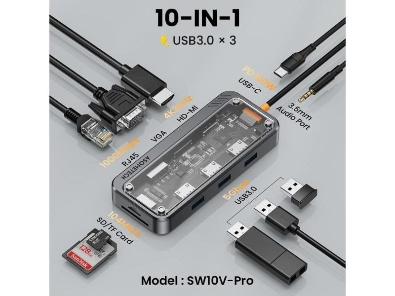 4K 5GB USB C Hub Dock To HDMI/ Ethernet/RJ45/PD100W For Macbook Laptop/Tablet Carousel 1