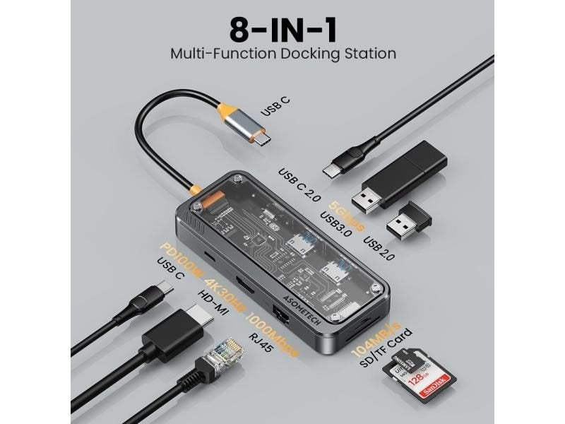 4K 5GB USB C Hub Dock Station Type C To HDMI-Compatible Ethernet Port RJ45 PD Carousel 1