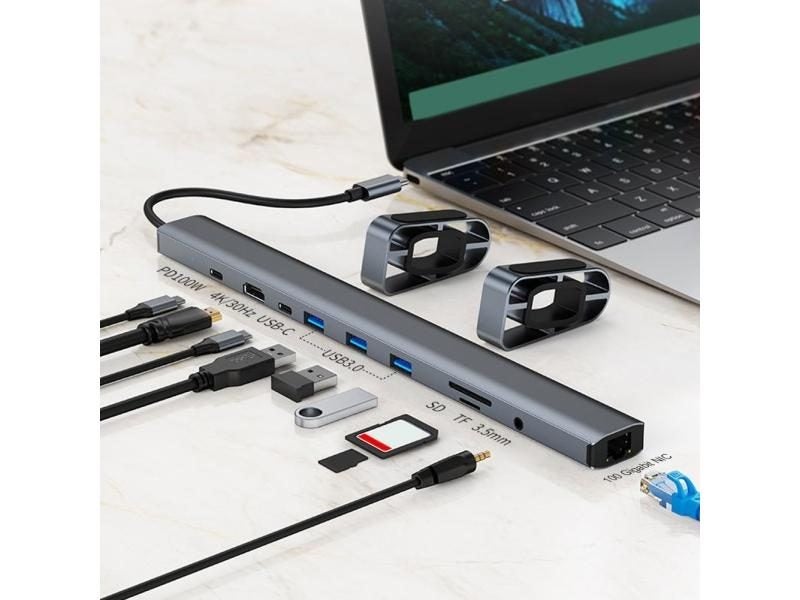 10 In 1 USB Hub Dock For Macbook Huawei With AUX HD VGA USB C Data Ports Carousel 1