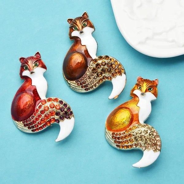 Rhinestone Enamel Fox Brooch Animal Party Causal Pin Carousel 7
