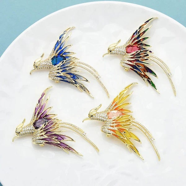 Crystal Phoenix Bird Brooch 5 Colour Enamel Beauty Pin Carousel 7