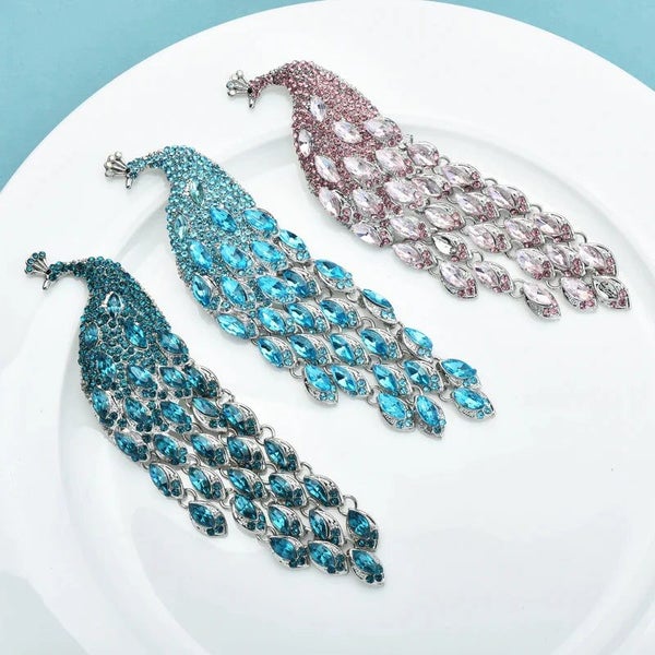 Peacock Brooch Rhinestone Tassel Tail Bird Pin Carousel 7