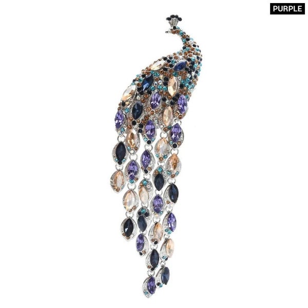 Peacock Brooch Rhinestone Tassel Tail Bird Pin Carousel 1
