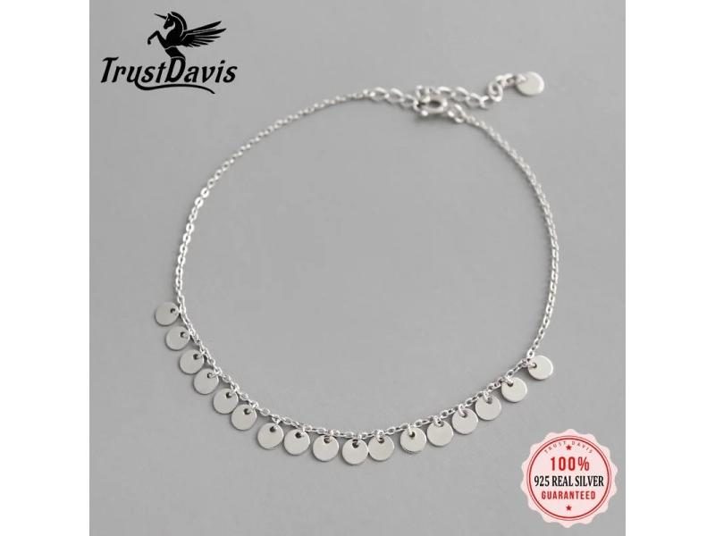 TrustDavis 925 Sterling Silver Sweet Wafer Tassel Chain 20cm Anklets For Women Carousel 2