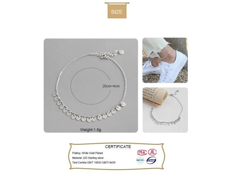 TrustDavis 925 Sterling Silver Sweet Wafer Tassel Chain 20cm Anklets For Women Carousel 1
