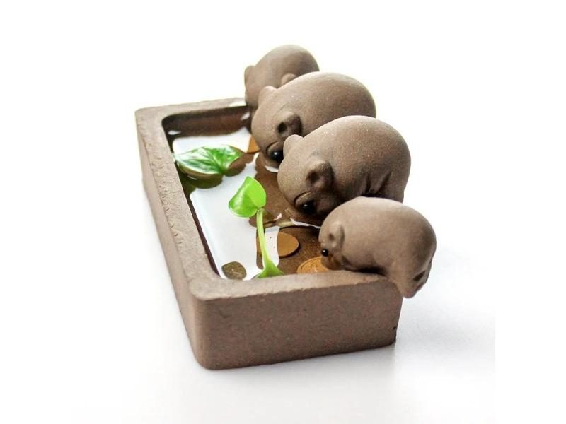 ZiSha Tea Pet Little Pigs Drink Water Chinese Crude Pottery Kung Fu Tea Set Carousel 1