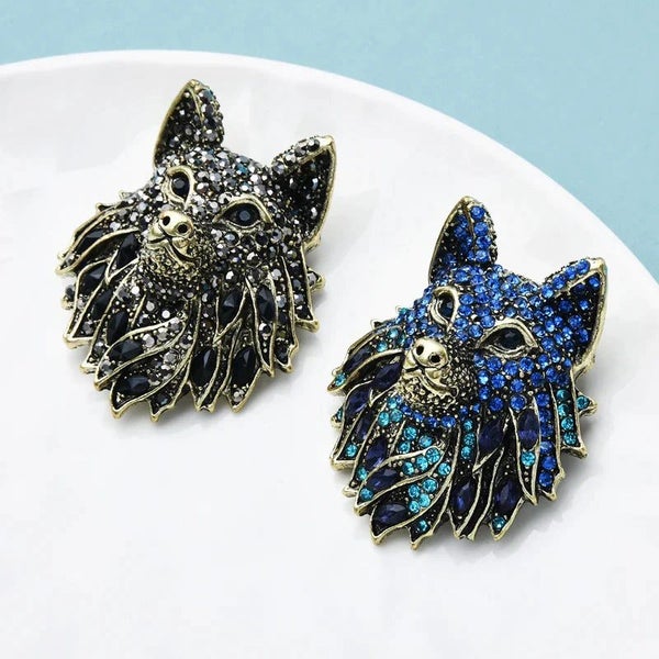 Wolf Brooch And Black And Blue Rhinestone Wolf Pin Unique Jewelry Gift Carousel 5