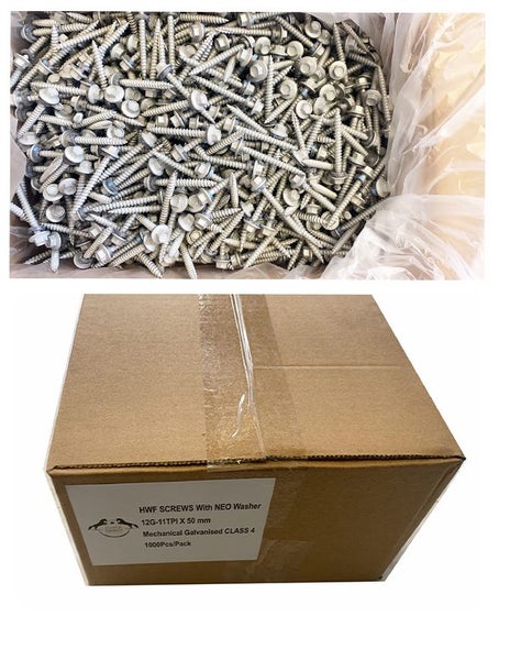 TEX HEX HEAD HWF SCREWS 12G-11X50MM WITH NEO WASHER GLAVNISED CLASS4 1000PCS Carousel 1