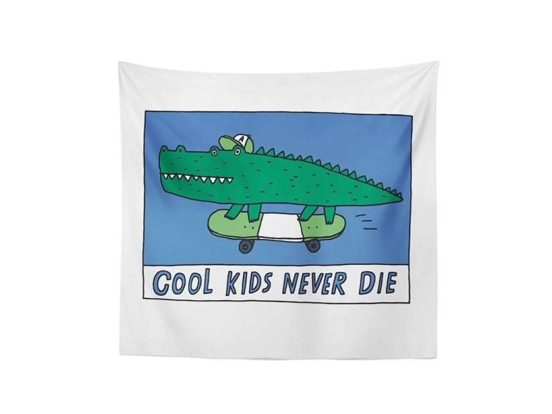 Crocodile Tapestry Wall Hanging Cartoon Cool Kids Never Die Tapestries Blue Carousel 1