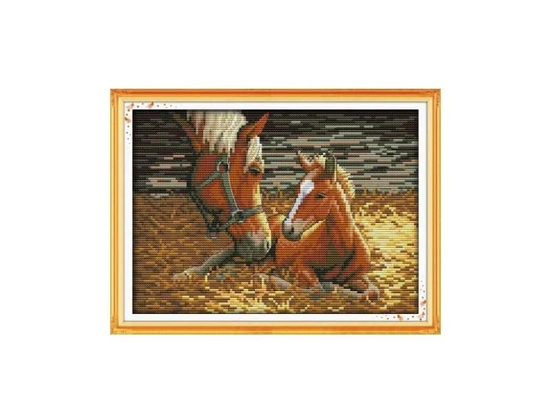 Mother And Son Cross Stitch Kit Horse Animal 18ct/14ct/11ct Count Stitching DIY Carousel 1