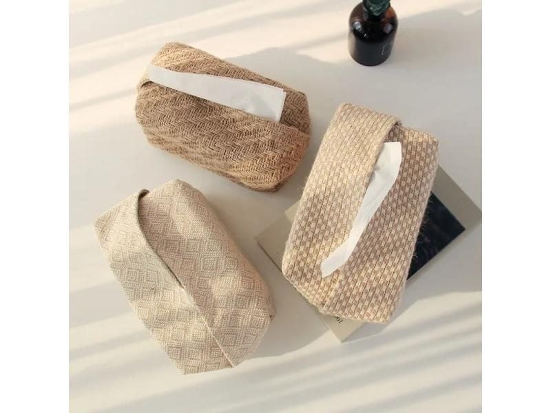 NEW Japanese-Style Jute Tissue Case Napkin Holder For Living Room Table Tissue Carousel 2