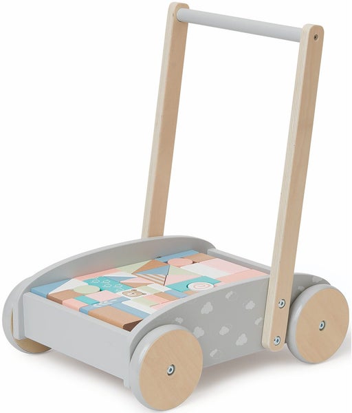 Bubble: Wooden Baby Push Cart & Walker with 46 Building Blocks Carousel 1
