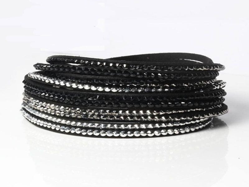 Multi-Layer Leather Crystal White & Black Bracelet Carousel 1