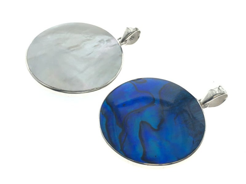 Paua Dyed Blue Mother of Pearl Double Sided Pendant Carousel 2