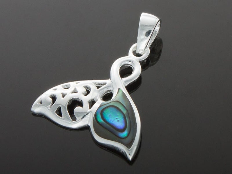 Paua Fish Tail Filagree Sterling Silver Pendant Carousel 1