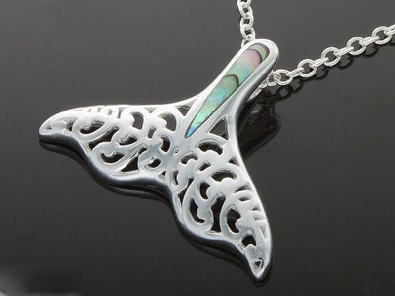 Paua Whale Filagree Tail Sterling Silver Pendant Carousel 1
