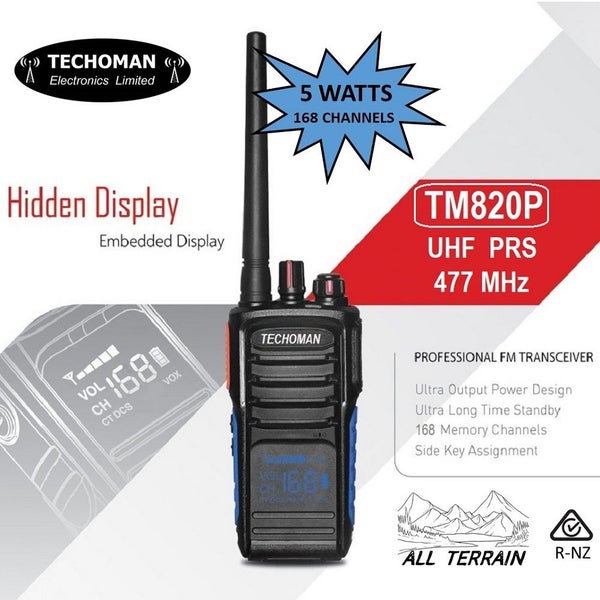 3x TECHOMAN TM820P UHF PRS 5 Watt 168 Channel Walkie Talkies Blue/Orange Carousel 2