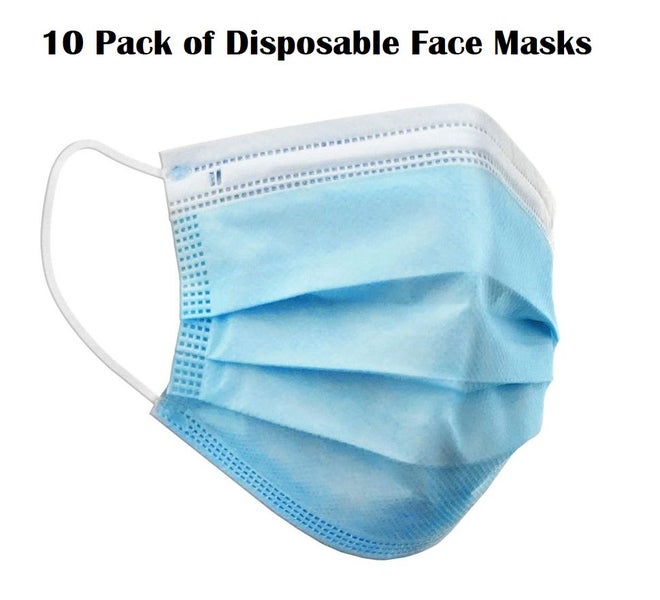 10 Pack Disposable Adult Face Mask / Triple Layer Face Mask / Blue Face Mask Carousel 1