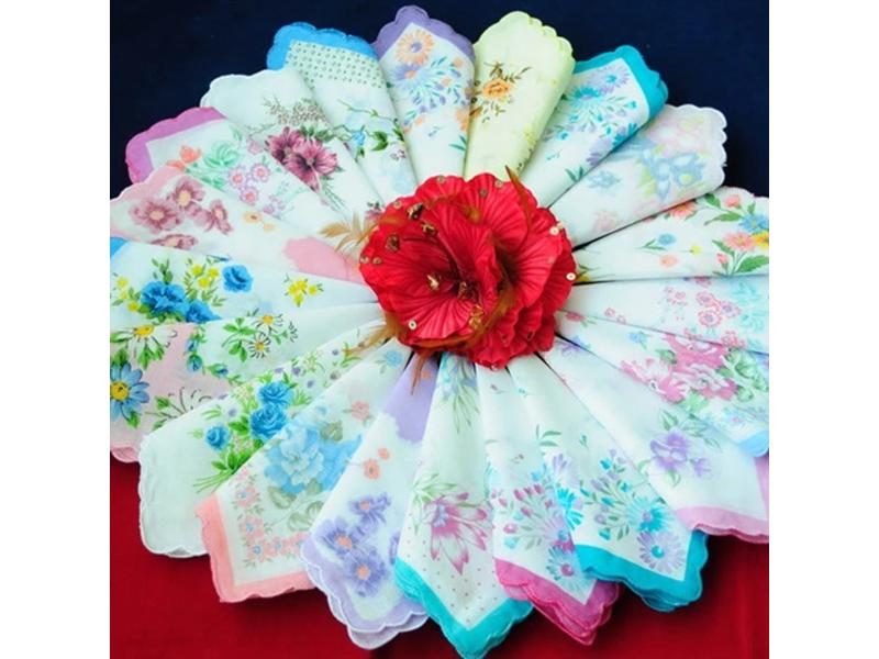 Pack Of 10 Woman Floral Handkerchiefs Portable Camping Traveling Square Hankies Carousel 1
