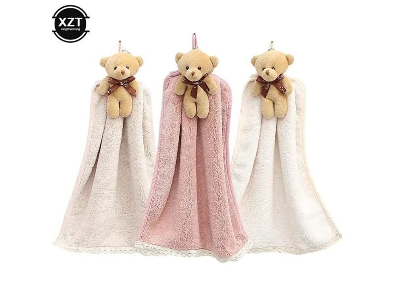 Cute Bear Quick-Dry Coral Fleece Kitchen Toilet Towel Absorbent Plush Hanging Carousel 2