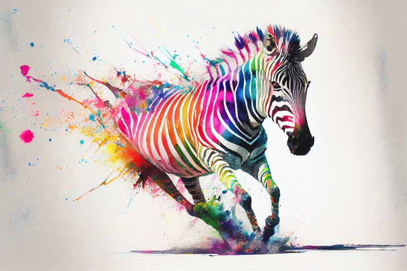 1 PANEL FREE SHIPPING - Large Canvas Art Print - Rainbow Zebra Carousel 1