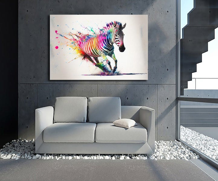 1 PANEL FREE SHIPPING - Large Canvas Art Print - Rainbow Zebra Carousel 2